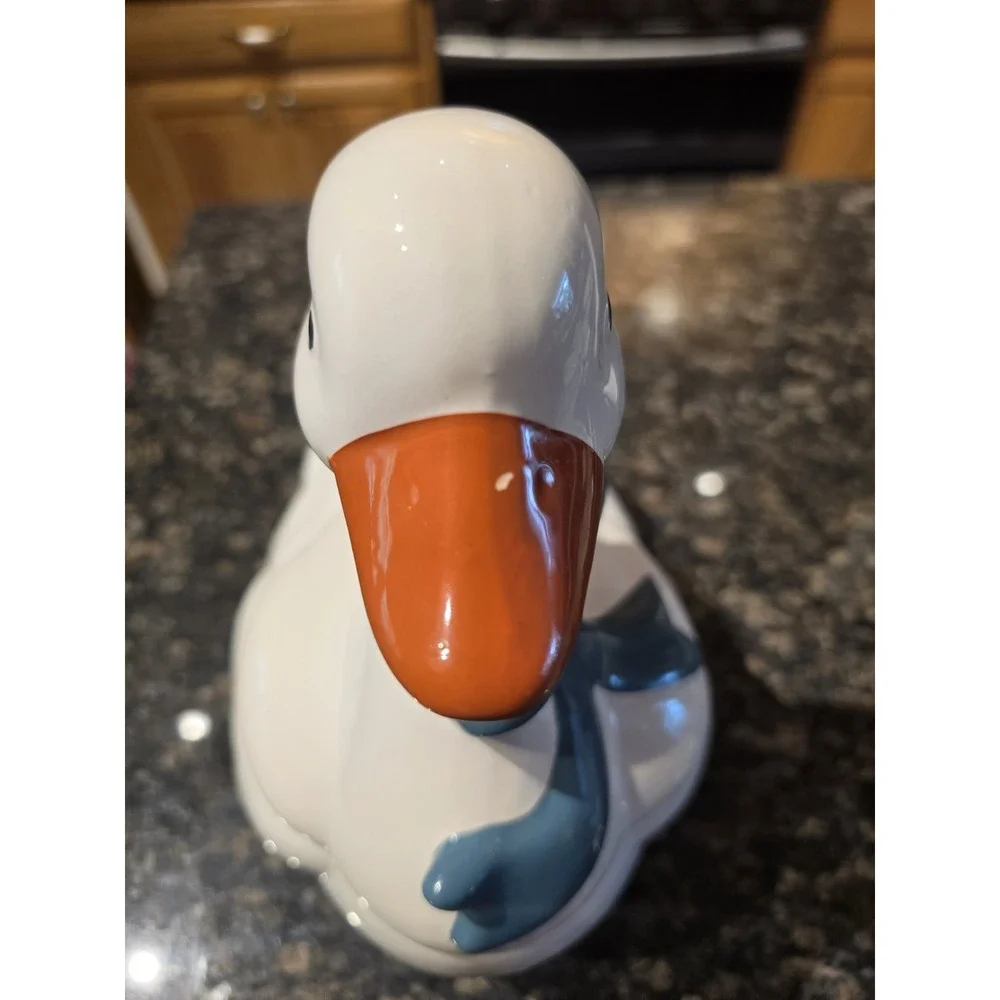 Vintage Country Goose Blue Bow Ceramic Cookie Jar Cottage Core Grandma  13